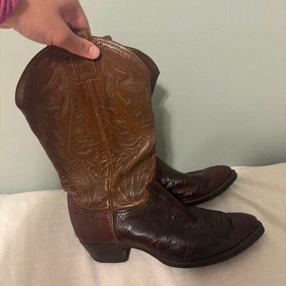 Men's Cowboy Boots Brown Lizard Leather Pointed Toe Western Size: 8.5 - Picture 1 of 11